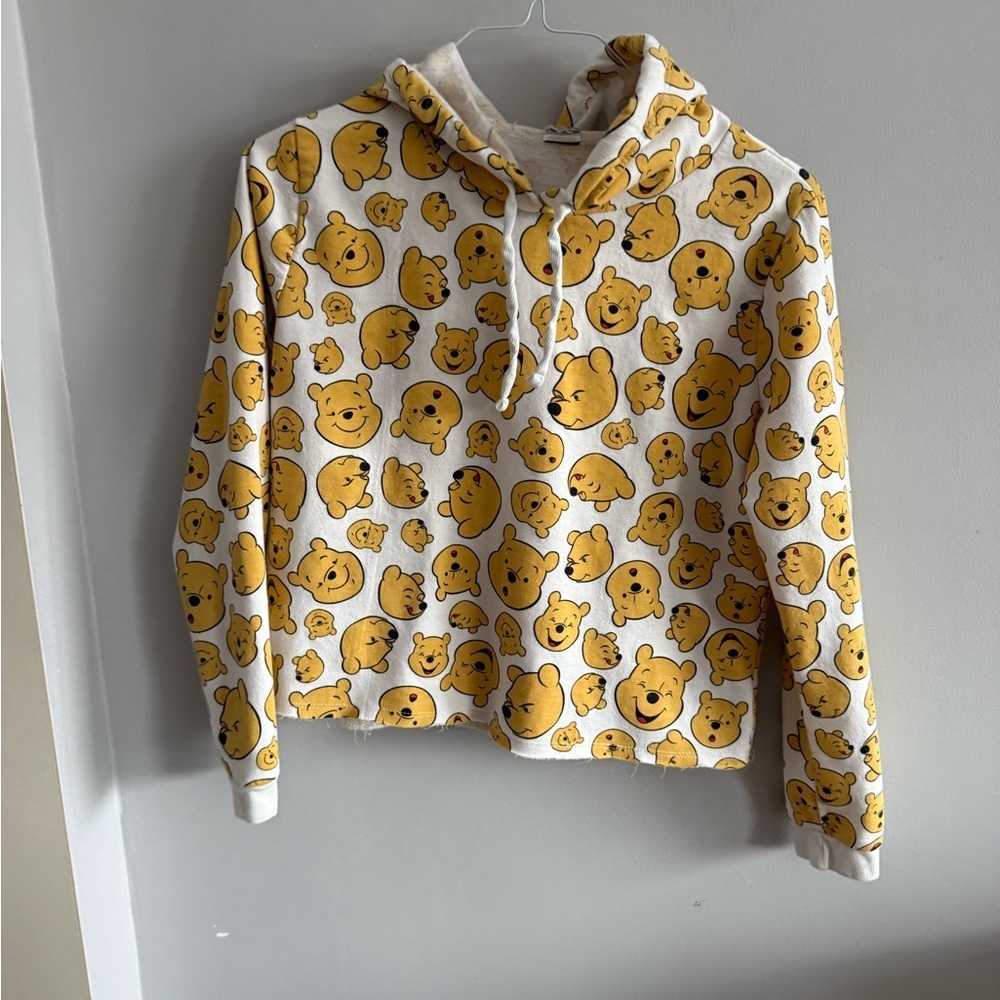 Disney Winnie The Pooh All Over Print Cropped Hoodie Sweatshirt